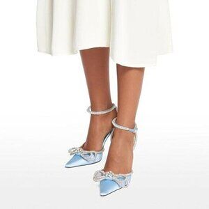 Women's Satin Lace Up High Heel Sandals Ankle Buckle Straps Pump Rhinestone